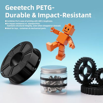 Geeetech PETG Filament 1.75mm, 1 KG (2.2lbs) Spool 3D Printer Filament, High-Toughness, ±0.02mm Accuracy, Neatly Wound & Moistureproof, Non-Clogging Non-Stringing, Fits Most FDM Printers, Black - color: Petg Black