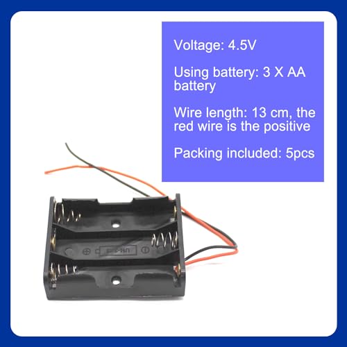 ISolderStore Pack of 5 3 x 1.5V AA Battery Holder, 4.5V with Wires for Wall Clocks Radio Kids Toys