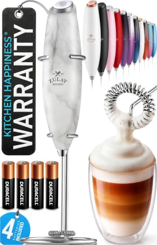 Zulay Kitchen Powerful Milk Frother Wand With Duracell Batteries - Ultra Fast Handheld Drink Mixer - Electric Whisk Foam Maker for Coffee, Lattes, Cappuccino & Matcha - Z1 Motor - Marble - color: 10 - Marble, size: Z1 Motor + Batteries