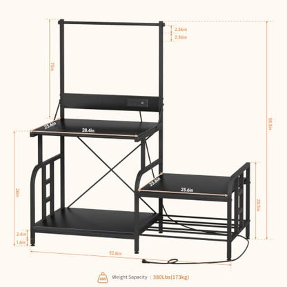3D Printer Stand with Filament Storage Rack, Power Outlet, Spool Holder - color: Carbon Fiber