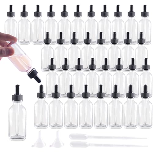 36 Pack 2oz Clear Glass Dropper Bottles, 60ml Glass Eye Dropper Bottles for Essential Oils, Perfumes, Laboratory Use (Clear & dropper, 2oz-36Pack) - color: Clear & Dropper, size: 2oz-36Pack