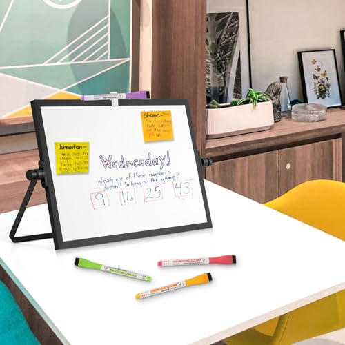 Double-Sided Magnetic White Board with Stand, 12" x 8" (Black) - color: Black, size: 12"W x 8"H