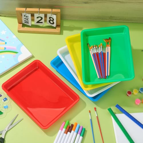 SEWACC 5 Pcs Thickened Plastic Activity Trays for Classroom Art Trays for Painting Color Mixing Puzzles Beading Collaging Stackable Serving Tray for DIY Projects 11.02 X 8.26 X 1.18 in