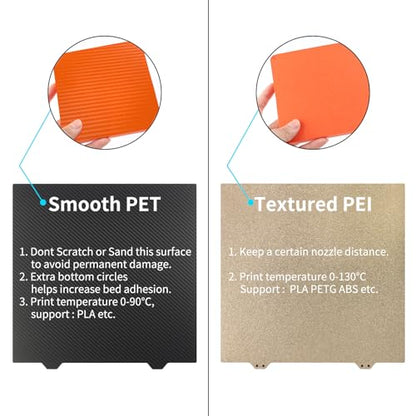FYSETC Ender-7 Build Plate Upgrades - 280x280mm PET PEI Spring Steel Sheet - QID1 X-Plus 3 Smooth Textured Print Bed: Double sided Hotbed Cover with Magentic Base for Filament PLA PETG 3D Printer Part