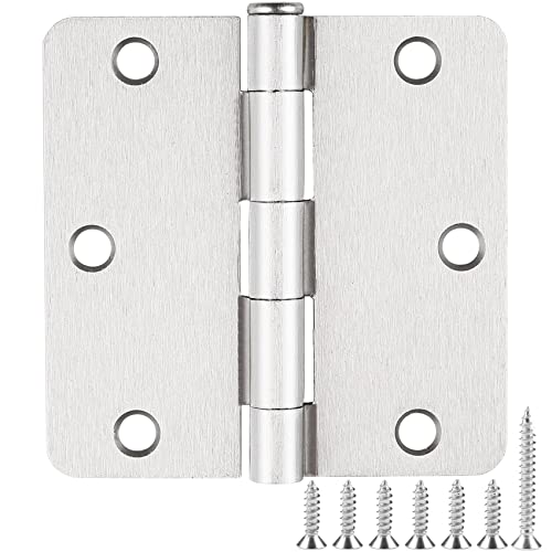 18 Pack Satin Nickel 3.5 Inch x 3.5" 1/4" Radius Interior Door Hinges Brushed Nickel 3-1/2 Door Hinge for Doors Bedroom Small Rounded Conner Standard Bifold Residential Door Hinge - color: Satin Nickel