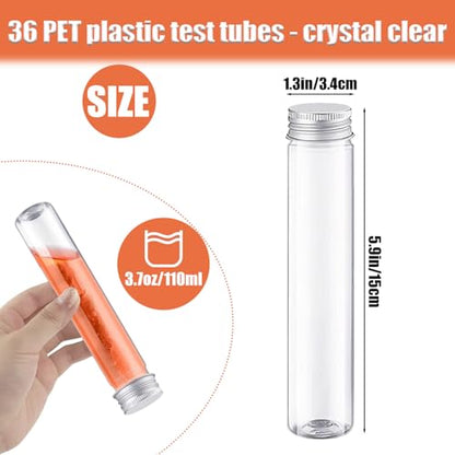 Test Tube, 36 Pack 3.7 Oz Plastic Test Tubes With Caps Clear, Plastic Tubes For Storage Clear Test Tubes With Lids For Bath Salt, Candy, Party, Plants (Silver) - color: Silver
