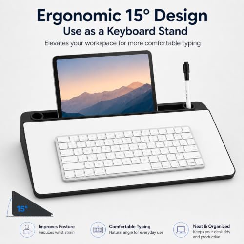 Glass Desktop Whiteboard,Dry Erase Board Buddy Keyboard Stand - color: Black