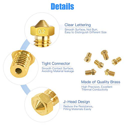 Glarks 29Pcs 3D Printer Nozzle with Nozzle Replacement Tool Kit, 6Pcs 0.2mm,0.3mm, 0.4mm, 0.5mm, 0.6mm, 0.8mm Brass Nozzle and 18Pcs Cleaning Needles and 3Pcs Nozzle Change Tool with Tweezer