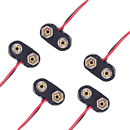 (Pack of 5) T-Type 9V Battery Connector, 9 Volt Battery Clip, 9V Battery Clip Connector with Wire and Hard Buckle Plastic Housing