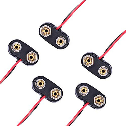 (Pack of 5) T-Type 9V Battery Connector, 9 Volt Battery Clip, 9V Battery Clip Connector with Wire and Hard Buckle Plastic Housing