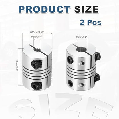 MECCANIXITY 2 Pcs 3 to 5mm Flexible Shaft Coupling 20mm L 15mm Dia - size: 3 to 5mm
