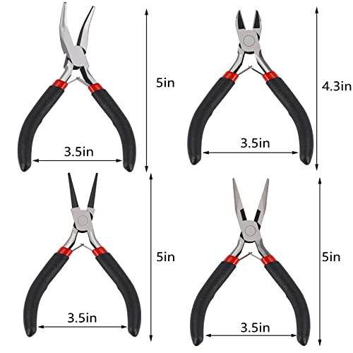 URSKYTOUS 4Pcs Jewelry Pliers Set Jewelry Making Pliers Tools Kit Include Jewelry Making Needle Nose Chain Nose Round Bent Pliers Wire Cutter for Bracelet Beading Craft Jewelry Making Supplies (Black) - color: 4pcs Black