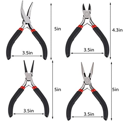 URSKYTOUS 4Pcs Jewelry Pliers Set Jewelry Making Pliers Tools Kit Include Jewelry Making Needle Nose Chain Nose Round Bent Pliers Wire Cutter for Bracelet Beading Craft Jewelry Making Supplies (Black) - color: 4pcs Black