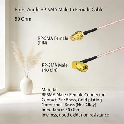 Superbat 1ft RP-SMA Male Right Angle to RP-SMA Female RG316D Cable 2-Pack