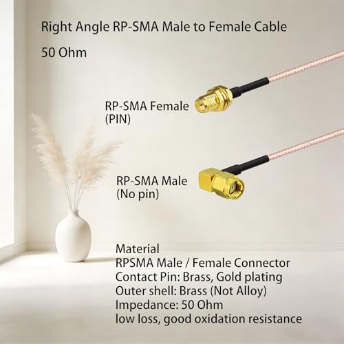 Superbat 1ft RP-SMA Male Right Angle to RP-SMA Female RG316D Cable 2-Pack