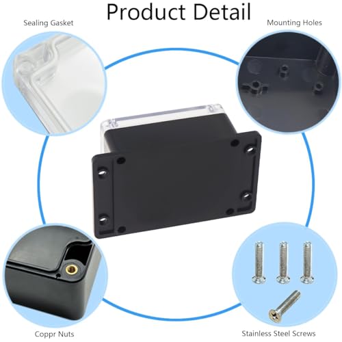 Junction Box IP65 Waterproof ABS Plastic Electrical Project Case Power Junction Boxes, Clear Cover Project Box with Fixed Ear 4.53x3.54 x2.17 inch (115 x 90 x55 mm) - color: Clear, size: 4.53"x3.54"x2.17"