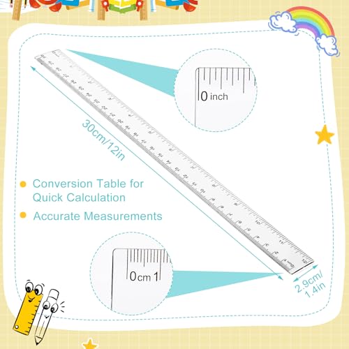 EBOOT 2 Pack Plastic Ruler Straight Clear Measuring Tool, Clear, 12 Inch - color: Clear, size: 12 Inch