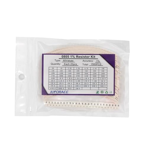 1500PCS 0805 SMD Resistor Kit 0-10M Ω ohm 60 Values 1/8 Watt 0.125W ±1% Tolerance Thick Film 0-10MR SMT Chip Resistors Assortment Set