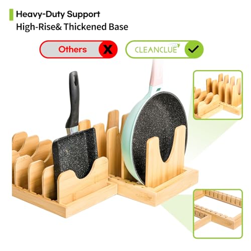 Pots and Pans Organizer under Cabinet Expandable Bamboo Pot Lid Holder Rack - color: Natural