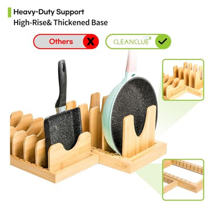 Pots and Pans Organizer under Cabinet Expandable Bamboo Pot Lid Holder Rack - color: Natural