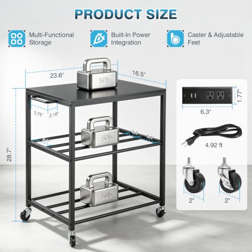 IRONWALLS 3D Printer Stand with Filament Storage & Power Outlet, 3-Tier - color: Black
