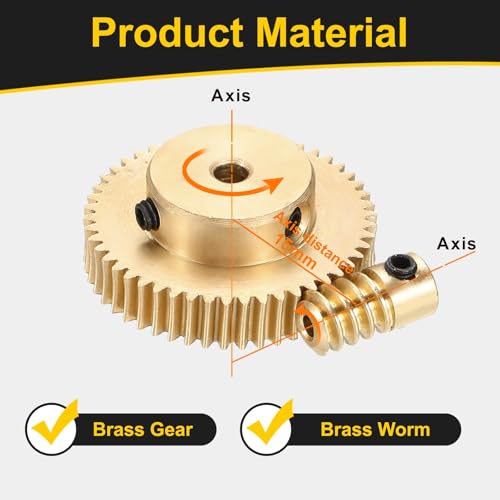 uxcell Worm Gear Set Right Rotation 50T 0.5 Module 1:50 Reduction Rate - size: Gear-3mm, Rod-2mm Bore, style: 0.5M-50T