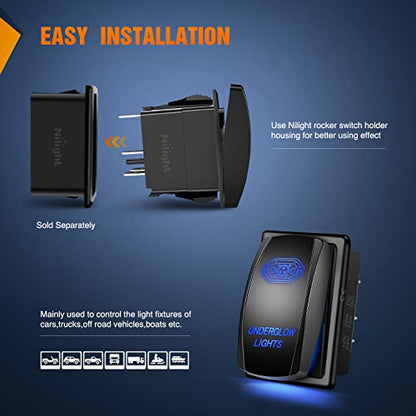 Nilight Underglow Lights Rocker Switch w/Jumper Wires Set 5Pin Laser Blue - size: UNDERGLOW LIGHTS