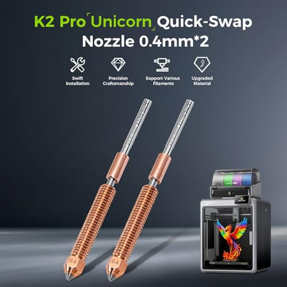Creality K2 Pro Nozzles 0.4mm, Upgrade Creality K2 Pro Hotend Nozzles, Extruder Replacement Nozzles Kit with Titanium Alloy Copper Alloy Hardened Steel Nozzle for Creality K2 Pro 3D Printer (2PCS) - style: K2 Pro-0.4mm-2PCS