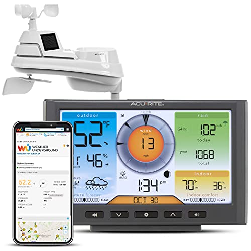 AcuRite Iris (5-in-1) Home Weather Station with Wi-Fi Connection to Weather Underground with Temperature, Humidity, Wind Speed/Direction, and Rainfall (01540M), Black - color: Wi-fi Connection to Weather Underground