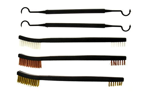 SE 7-Inch 5-Piece Gun Cleaning Brush Set - Includes Double-Ended Brass, Copper, Nylon Brushes and Picks for Detailed Cleaning of Rifles, Pistols, and More - 7624BC-5