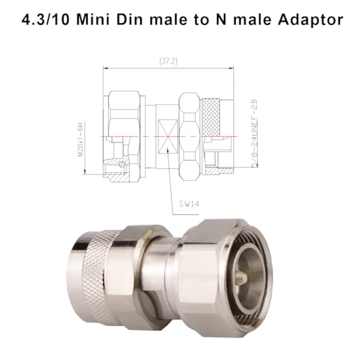 4.3/10 Mini Din Male to N Male Adapter 4.3-10 MiniDIN to N Adaptor Low PIM 160dBc - color: 4.3-10 Male to N Male