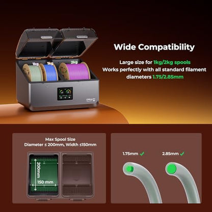 Creality Space Pi X4 Filament Dryer, 4 Spools 3D Printer Filament Dryer Box with 360° Hot-Air Circulation, Dual Independent Heating Chambers for 1.75/2.85mm PLA, PETG, ABS, Nylon - color: Space Pi X4