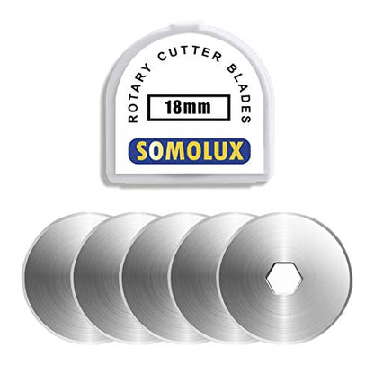 SOMOLUX 18mm Rotary Cutter Refill Blades 5 Pcs for OLFA Rotary Circle Cutter, Fiskars Replace Blades for Crafts Quilting Scrapbooking Sewing - color: 18mm Rotary Blade