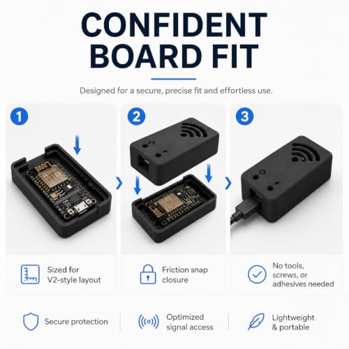 SplashNColor Protective Case Compatible with ESP8266 NodeMCU V2 – Snap-On Full Board Enclosure | Port Access | 3 Pack Housings for IoT Microcontroller Projects
