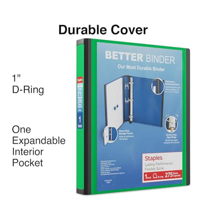 Staples Better View 1-Inch D-Ring Binder, Green, 275 Sheets - color: Green, size: 1-Inch