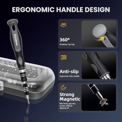 48-IN-1 Mini Precision Magnetic Tip Screwdriver Sets, Ergonomic Anti-Slip, S2 Steel Small Repair Cleaning Tool Kit for iPhone, Watch, Macbook, Computer, Laptop, PS4 PS5, Xbox, Switch, Glasses