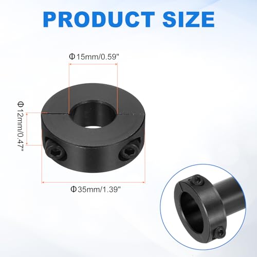 uxcell 4pcs Double Split Shaft Collars 15mm Bore, Two-Piece Clamping Collar 35mm OD 12mm Thickness Carbon Steel Lock Collar Clamp with Set Screws (Black Oxide) - size: 15mm x 35mm x 12mm