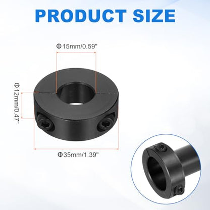 uxcell 4pcs Double Split Shaft Collars 15mm Bore, Two-Piece Clamping Collar 35mm OD 12mm Thickness Carbon Steel Lock Collar Clamp with Set Screws (Black Oxide) - size: 15mm x 35mm x 12mm