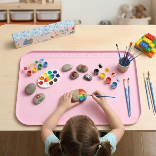 AWOKE Silicone Craft Mat 24"x 16" with Raised Edges for Kids & Painting - color: Pink