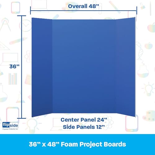 Flipside Products 36” x 48” Foam Project Boards for Presentations, Science Fair, School Projects, Event Displays and Trifold Picture Board - Blue 3/16'' Thick - 24 Pack - color: Blue, style: 24 Pack