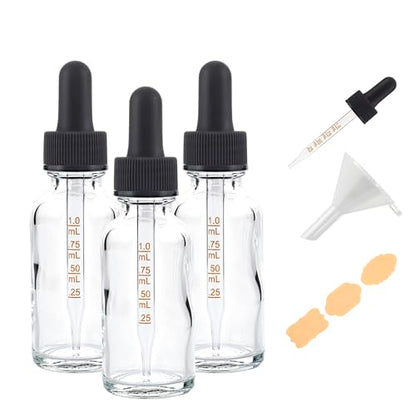 1oz 30ml Clear Glass Bottles with Graduated Dropper, 3 Pack