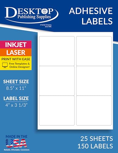 White Removable Labels 4" x 3 1/3" Shipping Stickers - 150 Labels - size: 4 x 1/3 inches