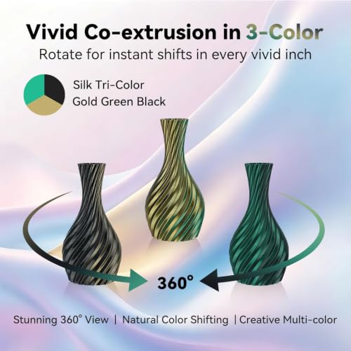 Kingroon Silk PLA Filament, Tri Color PLA Filament, Multicolor 3D Printer Filament, Dimensional Accuracy 1.75mm (+/-0.02mm) 1kg Spool(2.2lbs), Black Green Gold - color: 1kg-black Green Gold, size: 1KG