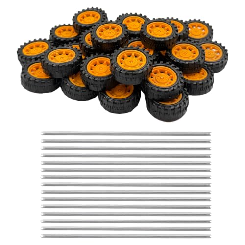 30PCS Toy Car Wheel 2mm Dia Plastic Car Wheel with Metal Shaft Axles for RC Car Truck Robot DIY Model Toy Building Projects (Style 4) - style: Style 4