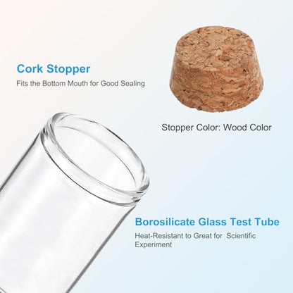 PATIKIL 55ml Test Tubes, 24pcs 4.33x1.18 Glass Clear Flat Bottom Test Tube Containers with Cork Stopper for Bead Party Candy Bath Salt Storage Scientific Experiment Plant Propagation - size: 55ml
