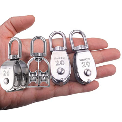 Rocaris 4 Pack M20 Pulley Block, 2 Pcs Single Pulley & 2 Pcs Double Pulley - size: 2*M20 Signle + 2*M20 Double
