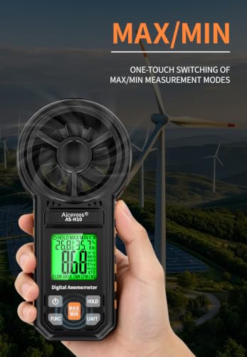 Digital Anemometer Handheld Wind Speed Meter, Measures Wind Speed Wind Flow Temperature and Humidity CFM Air Flow Velocity Meter with Big Backlit Screen