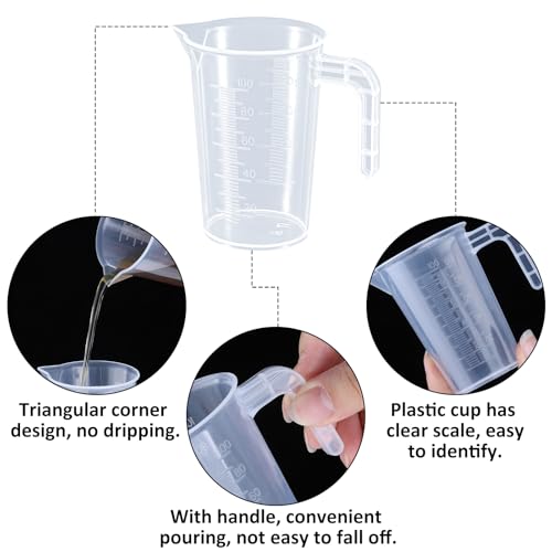 Plastic Measuring Beaker, 4 Pcs Liquid Measuring Cups, 100 ml Unbreakable Graduated Beakers with Handle and Spout, Transparent Clear Precise Markings for Kitchen Baking Lab Restaurant Use
