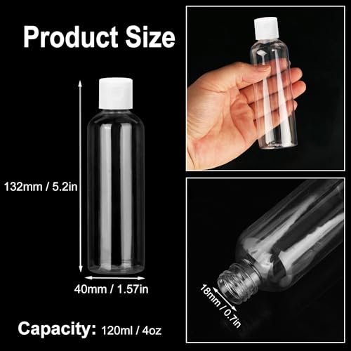 80 Pack 4 oz Plastic Bottles with White Top Caps, Clear Empty Bottles, Cosmetic Containers for Lotion and Shampoo, Travel-Friendly Bottles, BPA-Free for Liquids and Personal Care - size: 80 Pack 4 oz