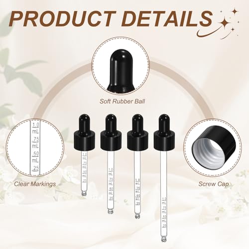 PATIKIL Glass Eye Dropper w/Measurement mark for 1.7oz Glass Bottles 10Pcs - color: Black/Black Top, size: 1.7oz